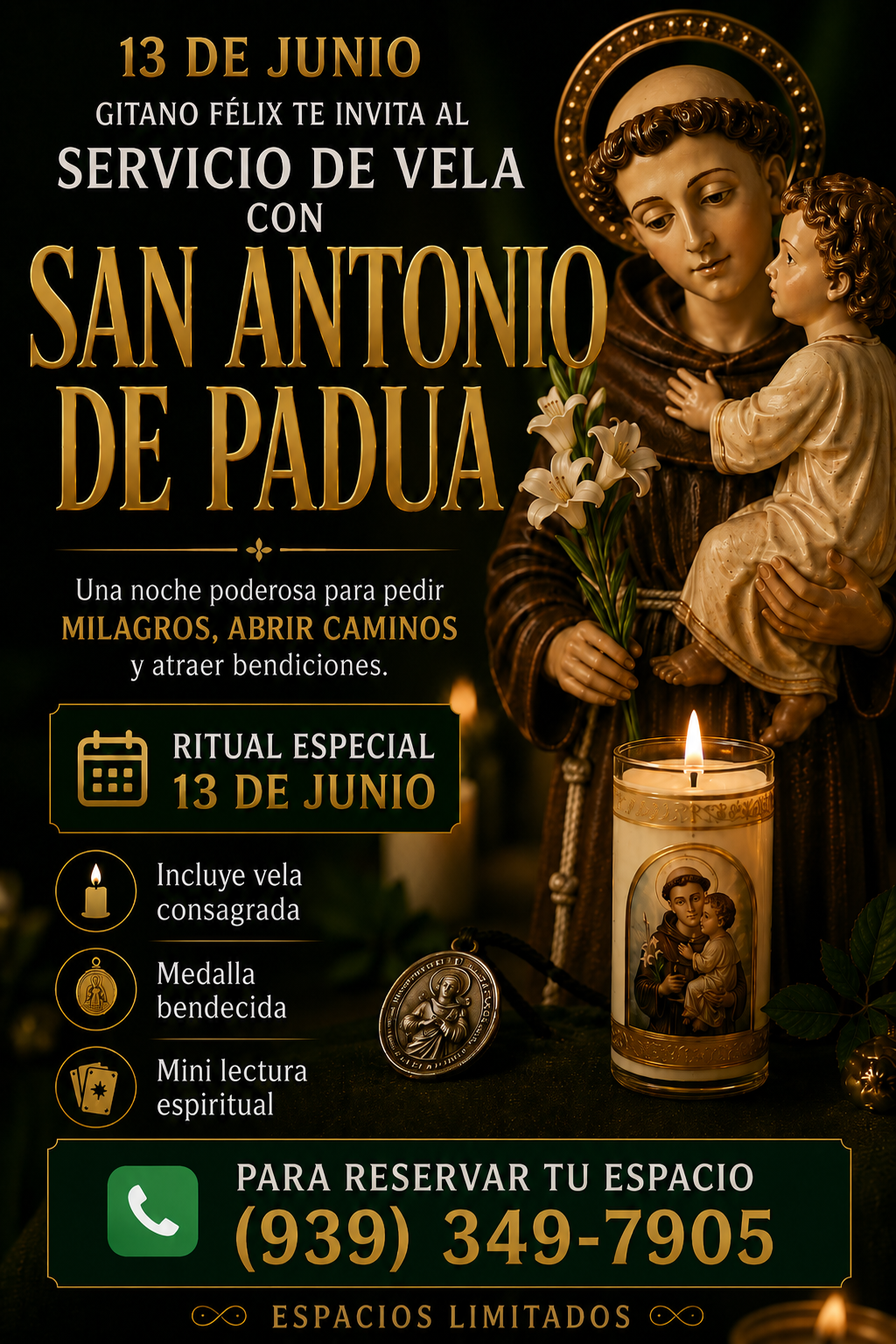 Servicio de vela a San Antonio de Padua + medalla bendecida + mini lectura