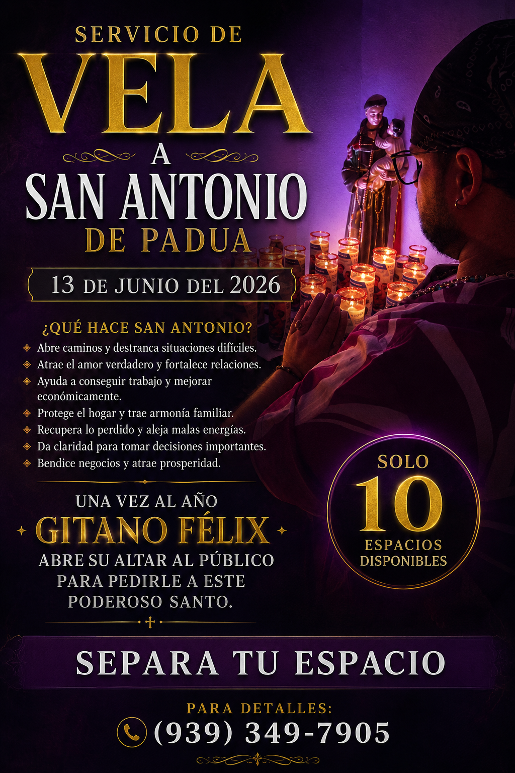 Servicio de vela a San Antonio de Padua + medalla bendecida + mini lectura